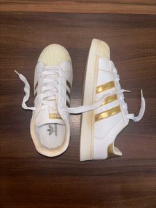 Adidas Superstar White &amp; Gold Sneakers