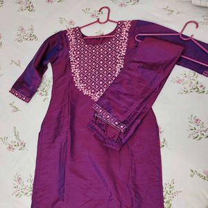 Women Art Silk Kurta Pant Dupatta Set