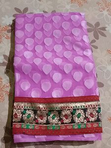 Cotton Net Saree Pink Colour With Blouse