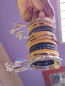 Beautiful Silver And Velvet Black 🖤 Bangles 😘😘