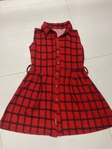New Red Sleeveless Shirt Dress