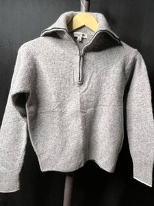 Gray Knit Quarter Zip Sweater