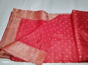 Red Silk Saree with Gold Detail