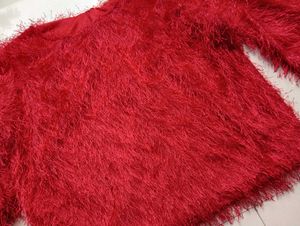 Red Shag Cropped Sweater