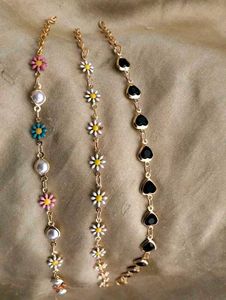 Daisy & Heart Charm Gold Bracelets - Set of 3