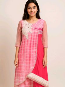 Pink Tie-Dye Embroidered Kurti