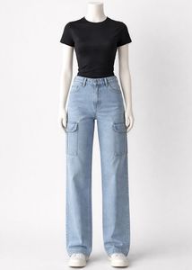 Light Wash Wide Leg Cargo Jeans