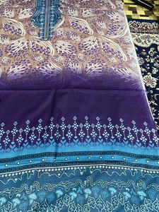 Printed Fabric - Purple, Blue, &amp; Tan