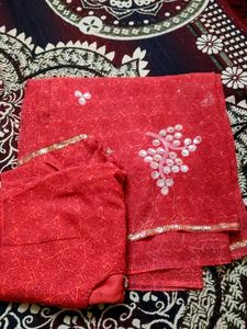 Red Embellished Saree