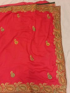 Rani Pnik Embroidered Saree