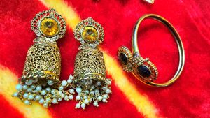 Golden Ear Ring(2pcs),Bracelet,Mangtika,Hair Crown