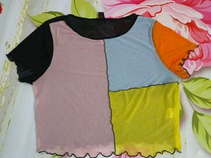 (1300)Colorful Sheer Patchwork Top