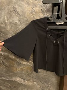 Black Lace-Up Flutter Sleeve Top