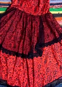 Red Patterned Black Top