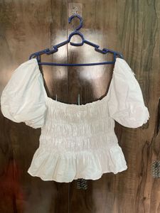 White Puff Peplum Top