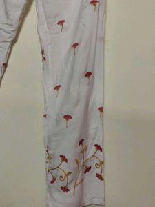 White Plazzo Having Floral Embroidery.
