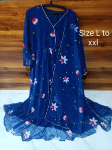 Elegant Blue Floral Print Dress gown