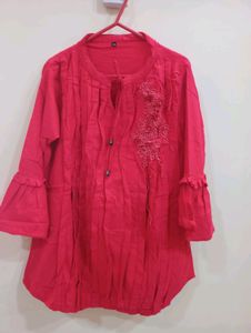 Red Colour Top With Important Fabric