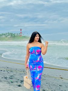 Abstract print bodycone maxi dress