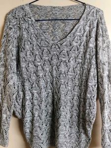 Gray Knit V-Neck Sweater