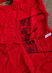 Red Embroidered Tunic Top