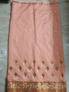 Peach Colour Saree (Unstitched Blouse)