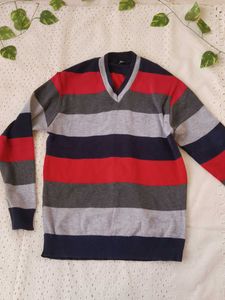 Striped V-Neck Pullover Sweater