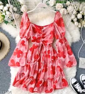 Korean Floral Print Mini Dress