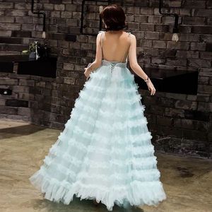 Elegant Mint Green Ruffled Gown