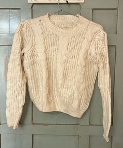 Cream Cable Knit Cropped Sweater (size S)