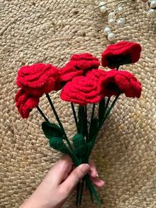 Handmade Crochet Red Rose Bouquet
