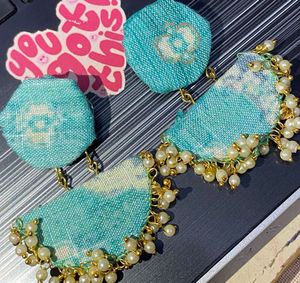 Ethereal Bloom: Fabric &amp; Pearl Fusion Earrings