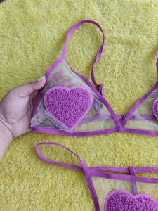 Purple Net Heart&#39; Bra Panty Set