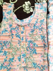 Silk Summer Suit Salwar Peach +Blue Color Combinat