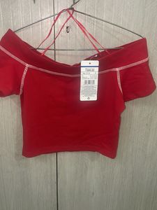 H&amp;M Red Off-Shoulder Crop Top