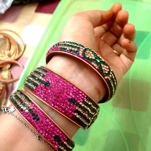 Sparkling Pink & Green Bangle Set