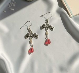 Bow & Red Drop Earrings
