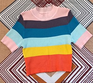 Rainbow Striped Knit Top
