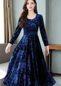 Women Velvet Navy Blue Gown dress