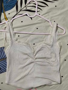 White Lace Trim Tank Top