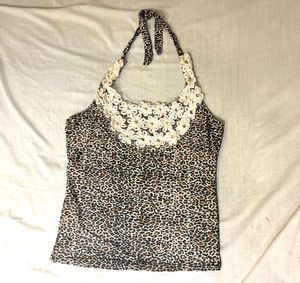 Beautiful Leopard Floral Halter Top