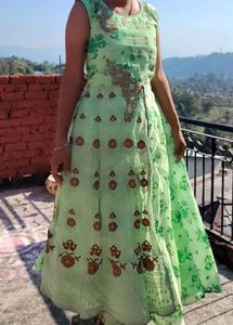 Green Floral Embroidered Dress