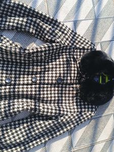 Houndstooth Coat🦓 Faux Fur Collar