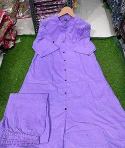 Lavander A-line kurta set for women.
