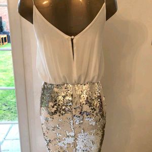 Reversible White + SILVER Sequin MINI Dress