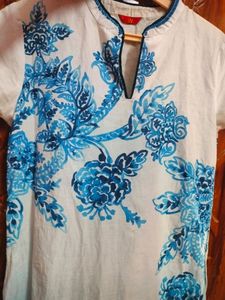W Women Blue Floral Kurta