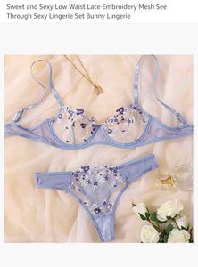 Floral Embroidery Lace Mesh Lingerie Set
