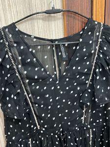 Polka Dot Black Flared Dress