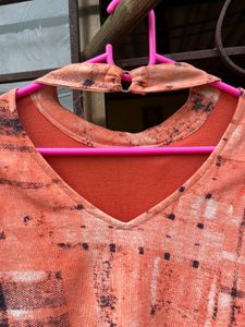 Retro Orange Tie Neck Top