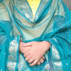 Sea Green &amp; Gold Detail Saree